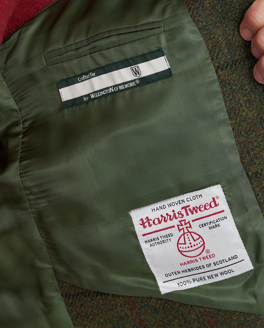 Tailor - Harris Tweed Weste mit Seidenrücken in "Green Overcheck" - Wellington of Bilmore